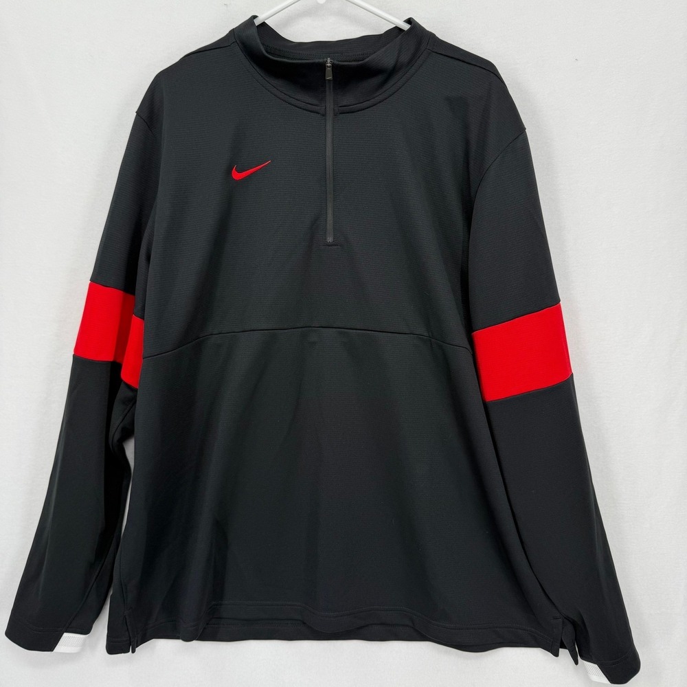 Nike Dri-FIT Mens Shirt XXL Black Red Quarter 1/4 Zip Pullover AO5919 Training
